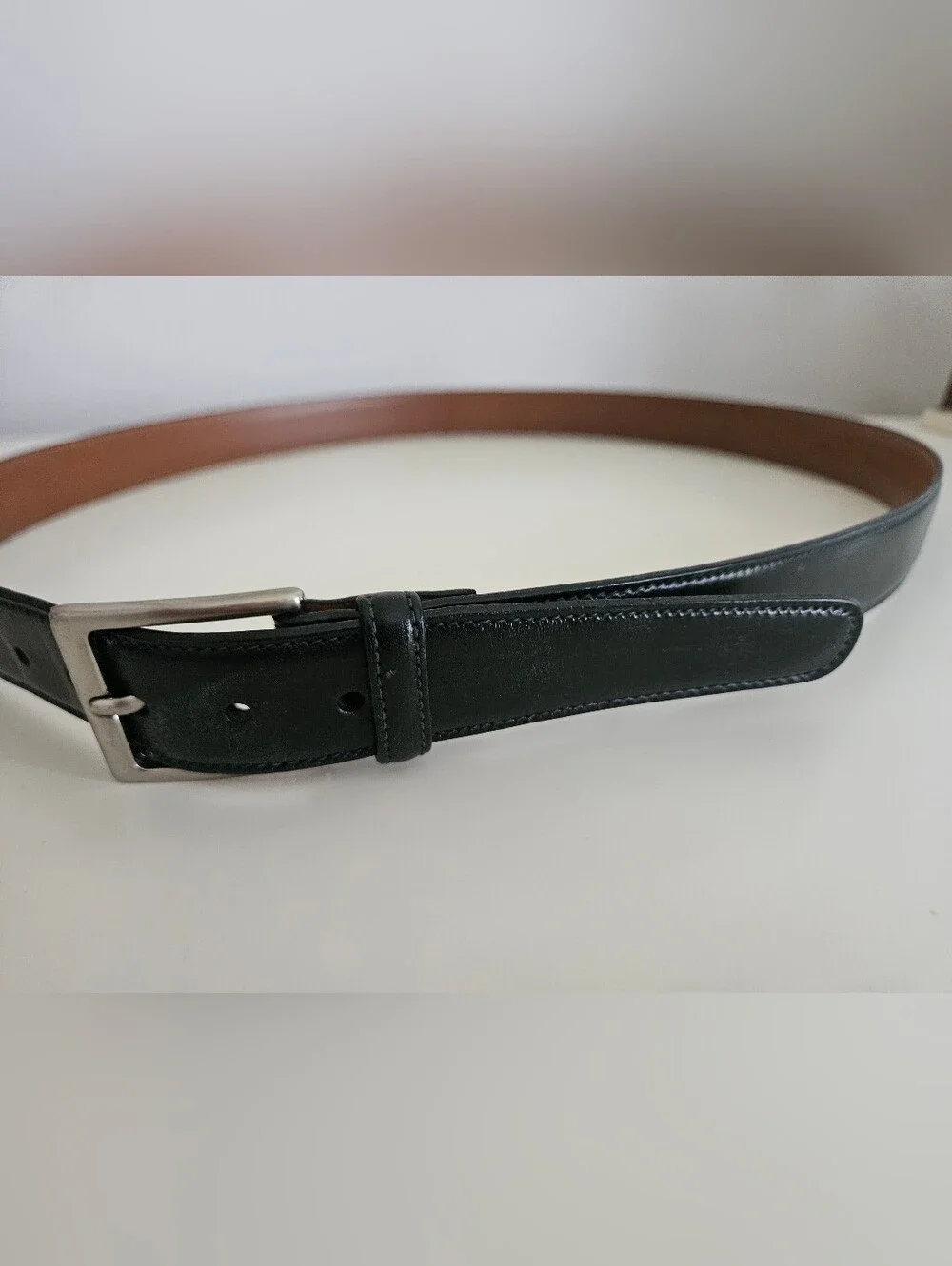 TRAFALGAR Black Leather Dress Silver Buckle Belt | SZ 42